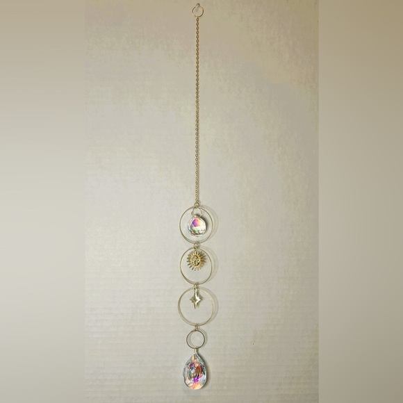 Hanging Gold Crystal Suncatcher Colorful Prism Pendant 16in - Picture 3 of 5